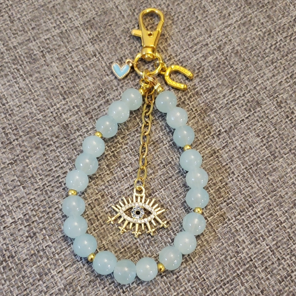 Gold and Blue Evil Eye Keychain Bag Charm